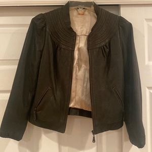 Grey cropped leather coat